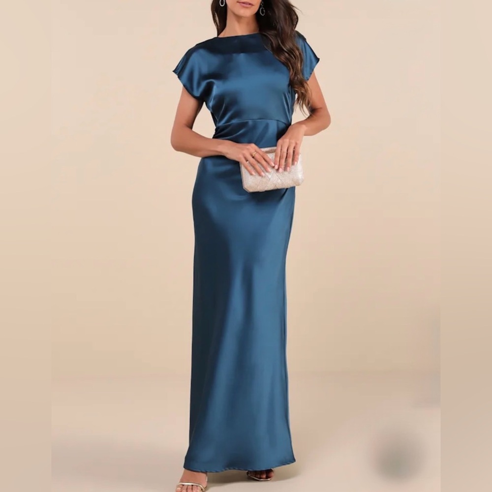 Elegant Blue Satin Evening Gown